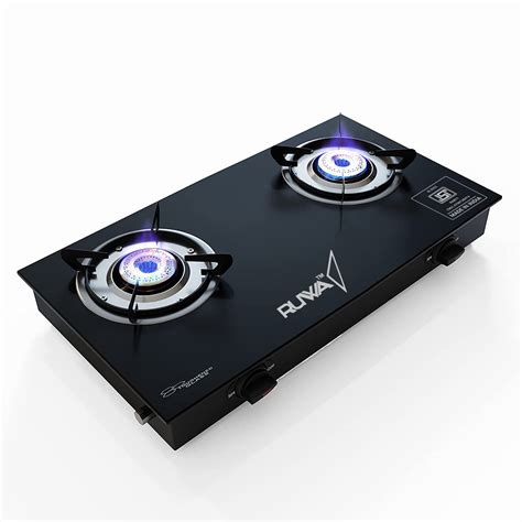 RUWA 2 Burner Gas Stove Glass Top for Kitchen - Manual Ignition Cooktop ...