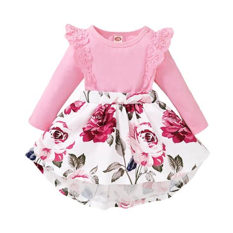 Newborn Baby Girls Dress 3 Months Girls Long Sleeve Dress Flower Print ...