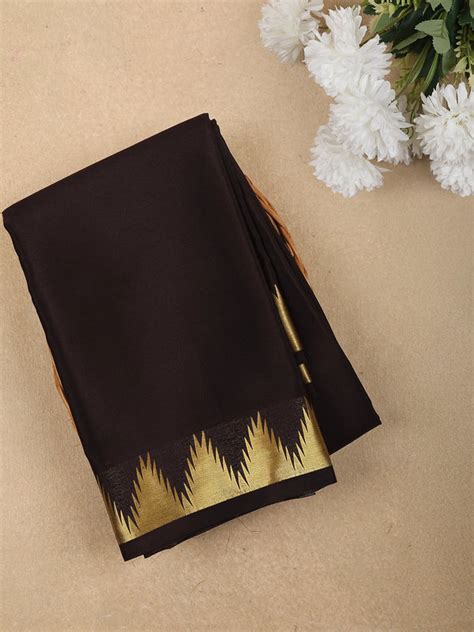 Black Solid Woven Design Pure Mysore Silk Saree with Temple Zari Border ...