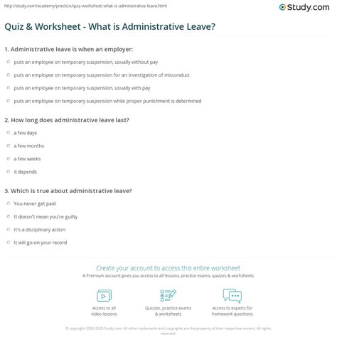 Quiz & Worksheet - What is Administrative Leave? | Study.com