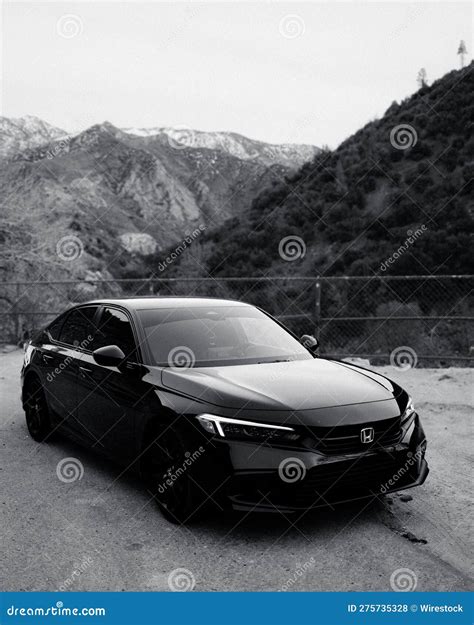 Grayscale Shot of a Black Honda Civic Car. Editorial Stock Photo - Image of scenic, honda: 275735328