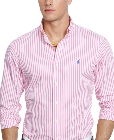 Polo Ralph Lauren Men's Long Sleeve Striped Poplin Shirt in Pink for ...