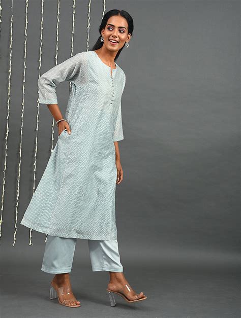 Shop Jaypore Women Aqua Blue Silk Cotton Kurta for Women Online 39578884