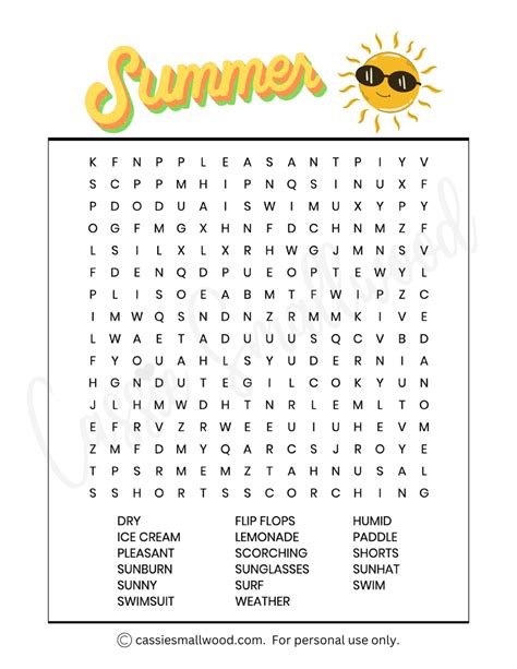 Fun Summer Word Search Printables (FREE) - Cassie Smallwood