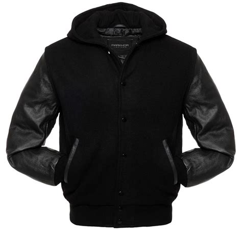 Mens Black Varsity Jacket Leather Sleeves With Hood at Erica Ferguson blog