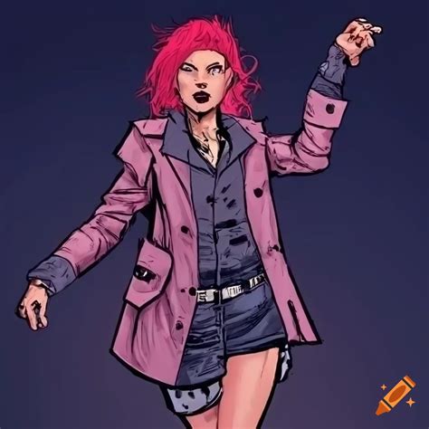 Female comic book character in punk style with rage pose and detective ...