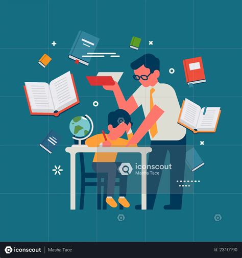 Best Teacher leans over student to help him in learning process ...