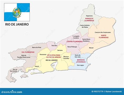 Rio De Janeiro Administrative An Political Map With Flag Cartoon Vector | CartoonDealer.com ...