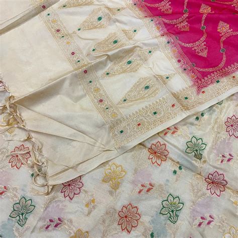 Beige and Peach Zari Katan Silk Banarasi Suit – Mohsin Textiles