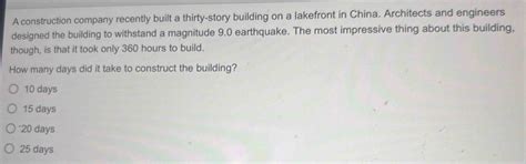 Solved: A construction company recently built a thirty-story building ...