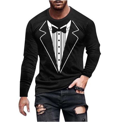 Penkiiy Tuxedo Shirts for Men Printed Suit & Tie Funny Costume Novelty ...
