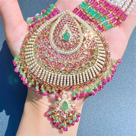 22k Gold Rani Haar Set | Precious Rubies, Emeralds and Pearls