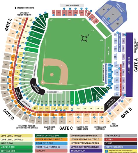 Coors Field Seating Chart with Seat Numbers and Rows, Colorado Rockies Map