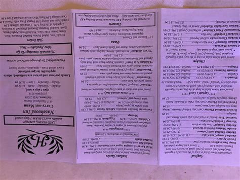 Menu at Hazelwood Inn restaurant, Baltimore