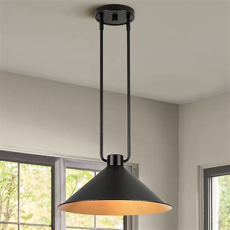 Y'INSP 1-Light Vintage Industrial Pendant Light – Black Metal Cone ...