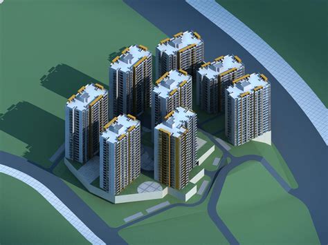 现代小区住宅楼3dmax 模型下载-光辉城市