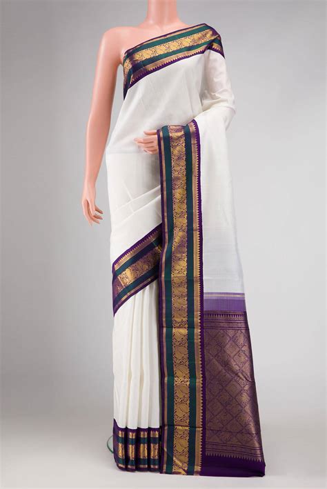 White Dual Tone Kanchipuram Silk Saree – Nalli Silk Sarees Pvt Ltd
