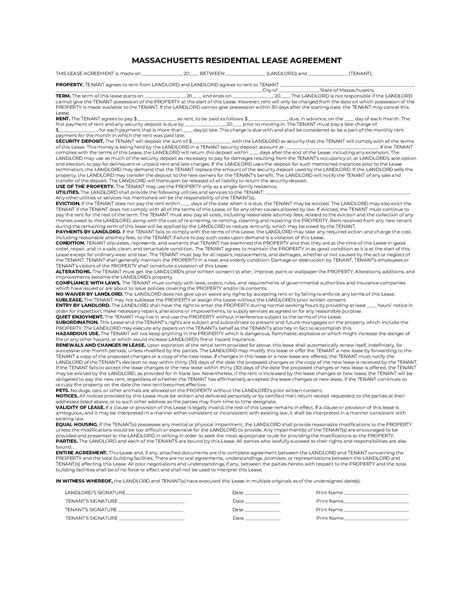 Massachusetts Lease Agreement (Free) | 2021 Official | PDF & Word