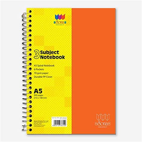 Sona Edons A5 PP Spiral 3 Subject Notebook (300 Pages) : Amazon.in ...