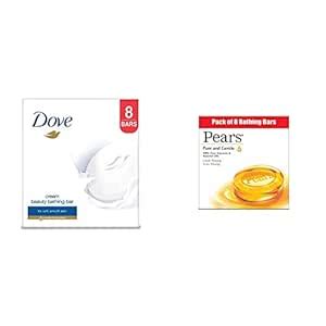 Buy Dove Cream Beauty Bathing Bar, 100g (Pack of 8) & Pears Pure And ...