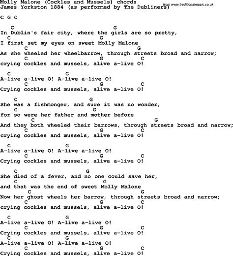 Song lyrics with guitar chords for Molly Malone