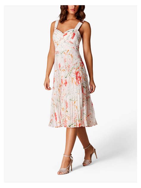 Karen Millen Floral Pleated Dress, Cream/Multi at John Lewis & Partners
