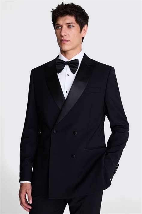 Tailored Fit Black Double Breasted Tuxedo Jacket | Buy Online at Moss