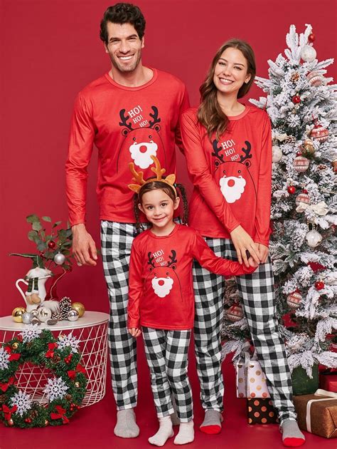 Christmas Deer Printed Plaid Pajama Set for Family - Red - dad 2xl ...