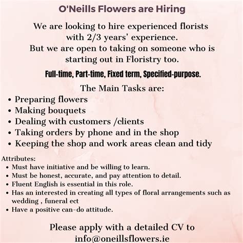 I want to work as a florist - Flowery Jobs Available