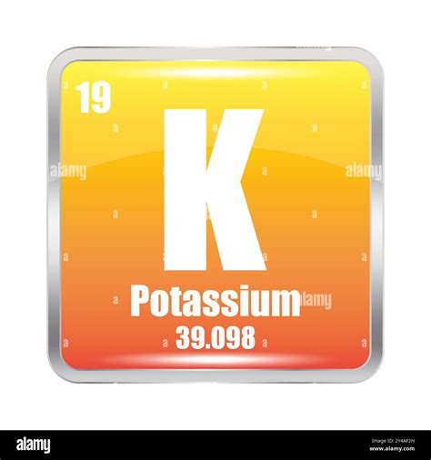Potassium element icon. Atomic number 19. Potassium 39.098 mass. Vector ...