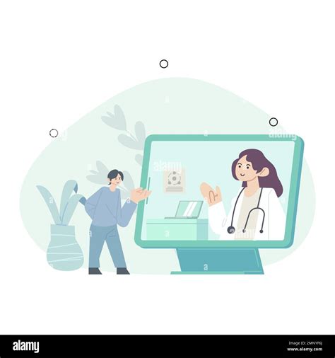 Online medical services illustration. Patients meeting with doctors online, having consultation ...