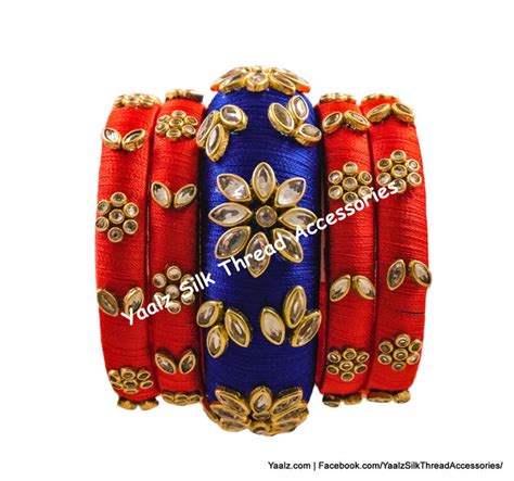 Yaalz Silk Thread Kundan Stone Partywear Bangle Set In Greenish Gold ...