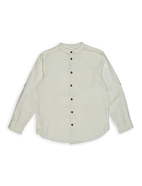 Buy Linen Mix Plain Mandarin Collar Shirt at Marks & Spencer