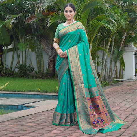 Turquoise Woven Paithani Art Silk Saree