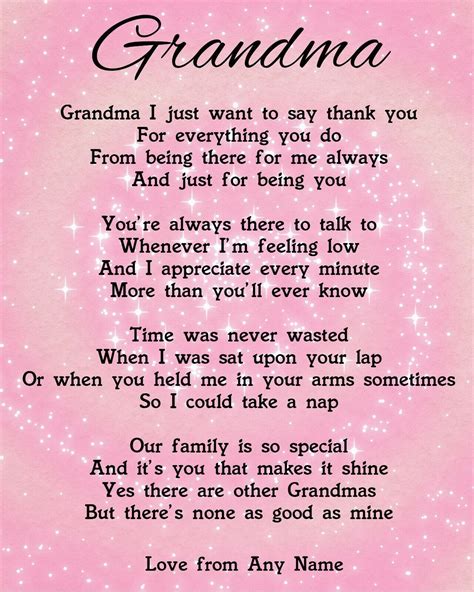 Personalised Grandma Poem Keepsake Laminated 10x8 Ideal Birthday Gift ...