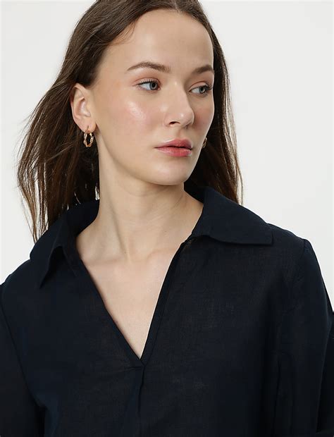 Buy Linen Rich 3/4 Sleeves Top at Marks & Spencer