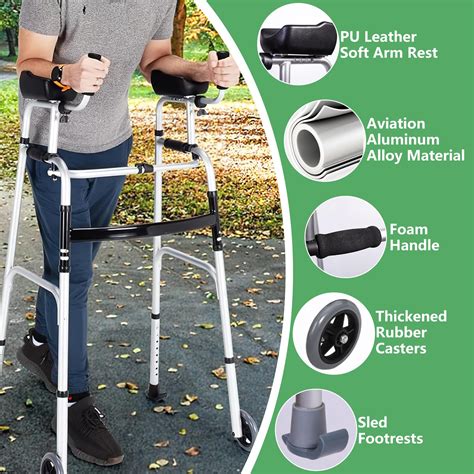 Walkers for Seniors, Foldable Standard Walker, Front Wheeled Walker with Removable Armrest ...