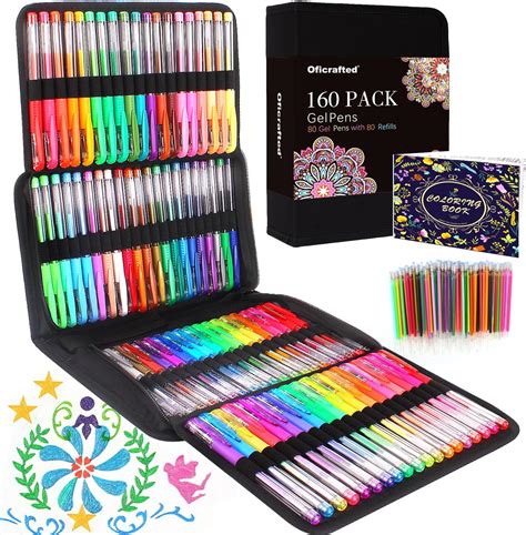Oficrafted 160 Pack Gel Pen Sets for Adult Coloring Books, Colored Gel ...