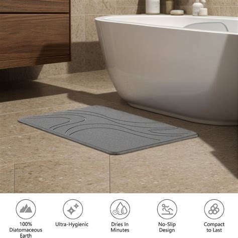 TerraDry Stone Bath Mat - Non-Slip Super Absorbent Diatomaceous Earth ...