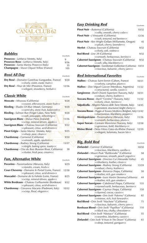 Menu | Canal Club 62 - North Tonawanda, NY