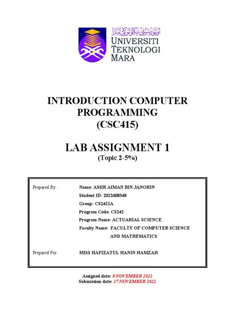 Image result for Computer Programming Lab 1 Assignment
