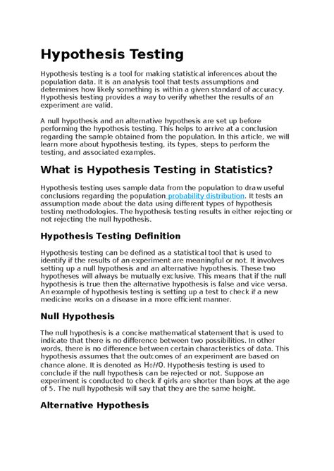 Hypothesis Testing - Hypothesis Testing Hypothesis testing is a tool ...