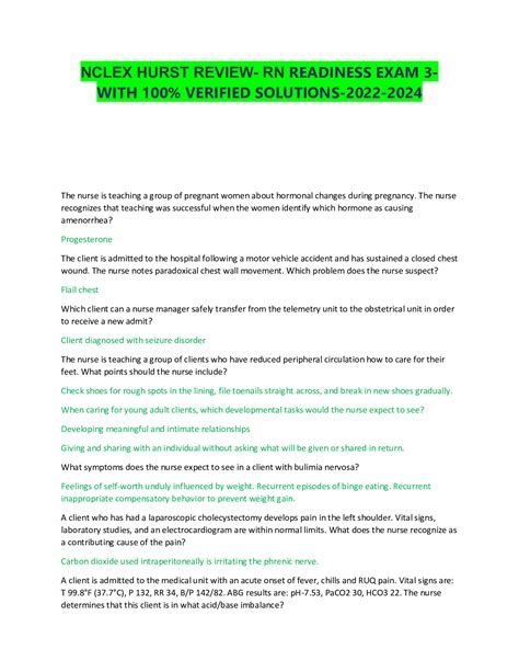 NCLEX HURST REVIEW- RN READINESS EXAM 3 - DocMerit