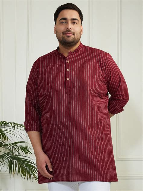 Plus Men's Maroon Cotton Short Kurta – vastramay