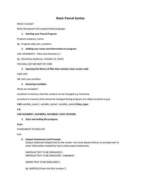 Image result for Pascal Syntax