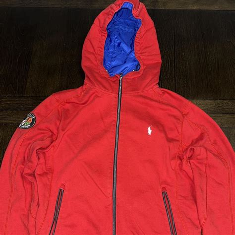 Size small red polo jacket with blue inside lining... | Depop
