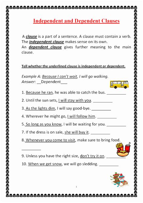 50 Independent and Dependent Clauses Worksheet – Chessmuseum Template ...