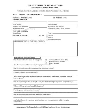 Fillable Online uttyler Pre-proposal notification form - The University ...