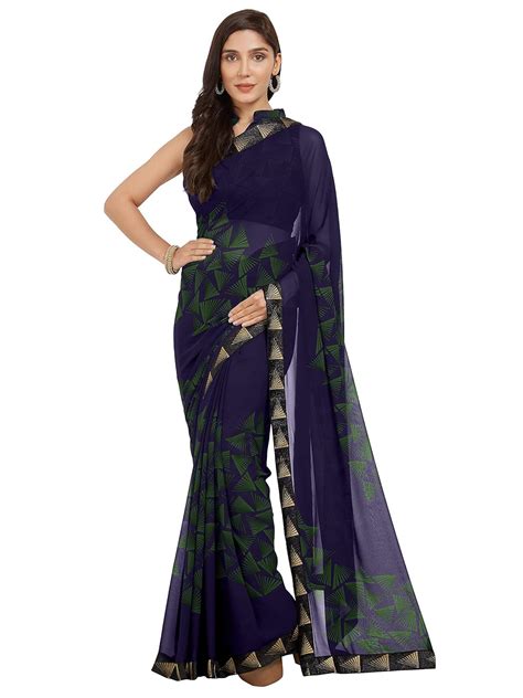 SOURBH Women's Faux Georgette Printed Zari Border Saree with Blouse ...