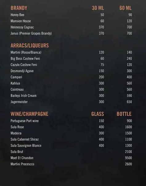 Menu at Baga Paralia Restaurant & Bar, Baga